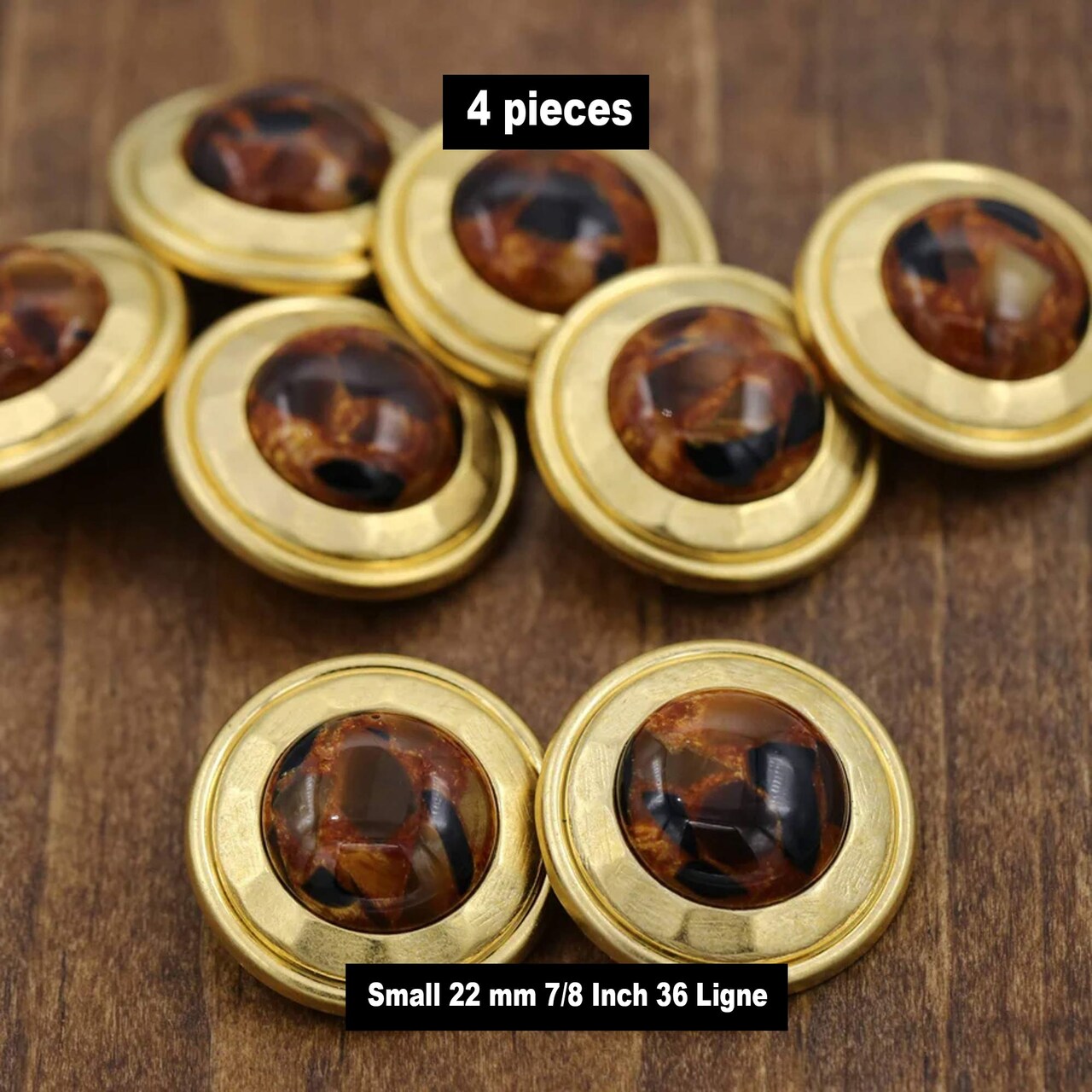 4 Pieces Small Gold with Brown Tortoise Center Decorative Buttons 7/8 Inch